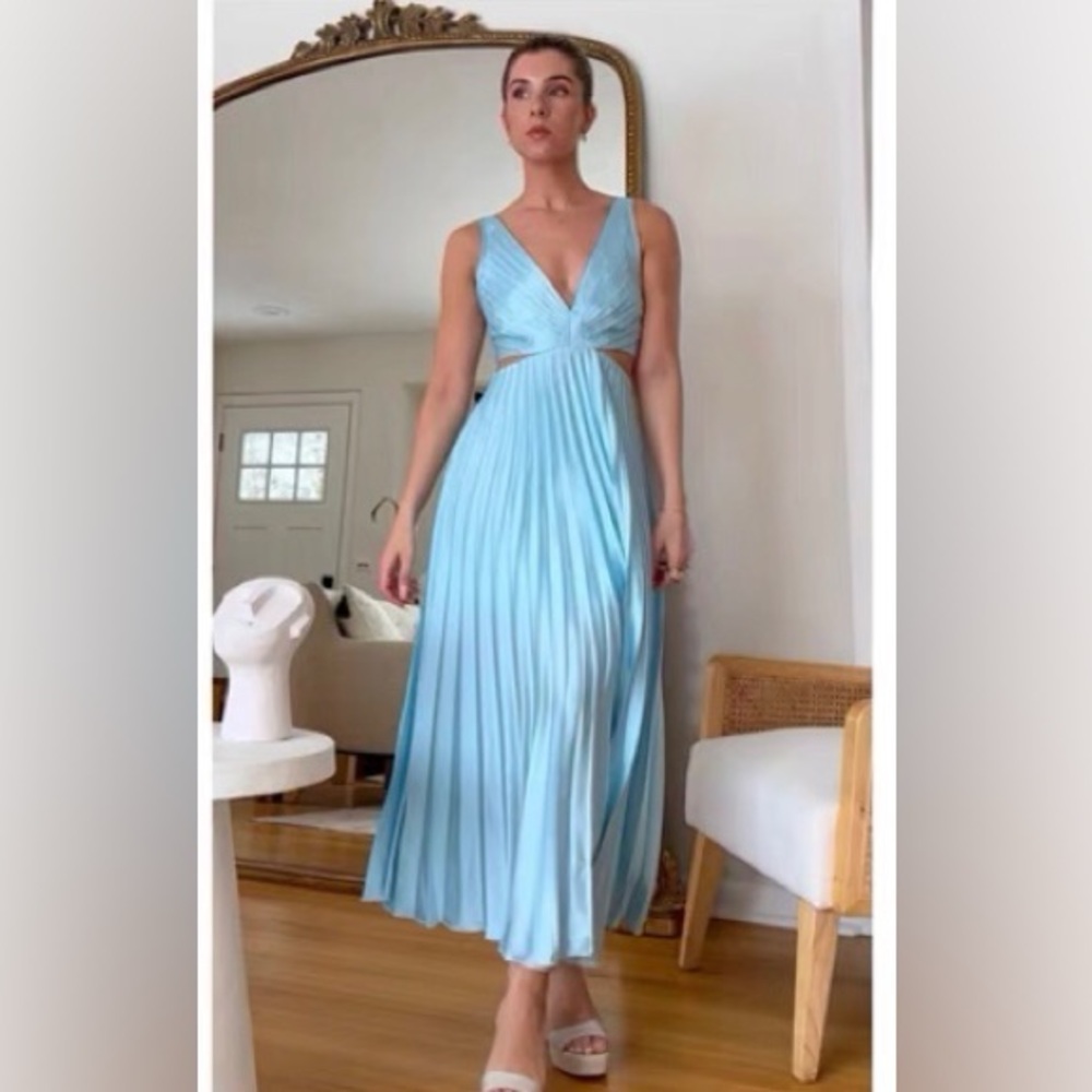 Abercrombie & Fitch Giselle Pleated Cutout Maxi Dress Turquoise